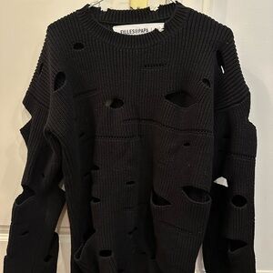 Filles a Papa Black Distressed Sweater